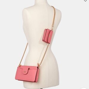 Coach Poppy gold taffy pink crossbody with card case holder